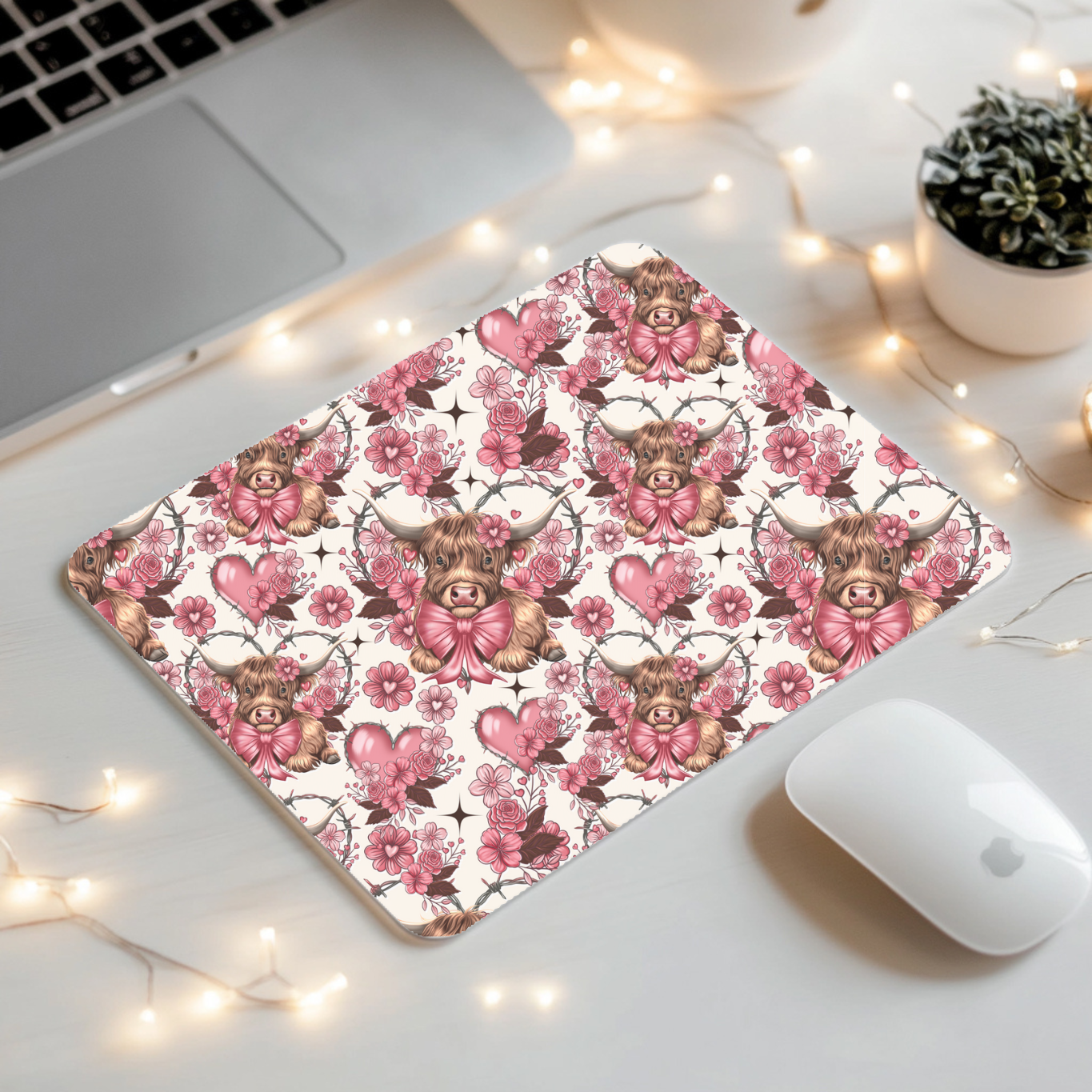 Pink Highland Cow Mouse Pad