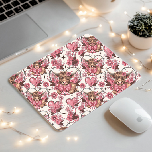 Pink Highland Cow Mouse Pad