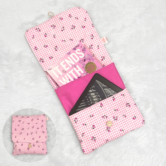 Pink Gingham With Flowers Book Sleeve