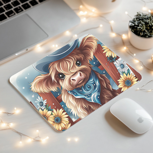 Highland Cow with sunflowers Mouse pad